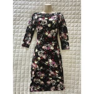 ERDEM Dress Womens 4 Reese Black Floral Cocktail Ponte Knit Feminine Classic